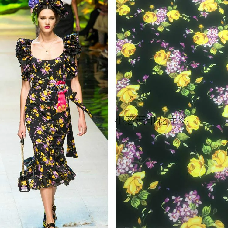 

Printing Brand Fashion Show Factory Custom Production Handmade DIY Clothing Stretch Satin Polyester Fabric Cloth by the Yard