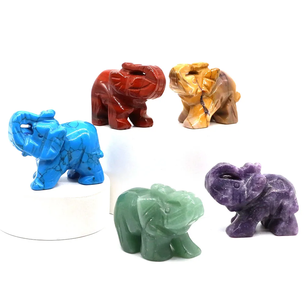 

1.5" Elephant Statue Natural Stones Crystal Quartz Reiki Healing Carved Animals Figurine Room Decor Gem Crafts Trinket Wholesale