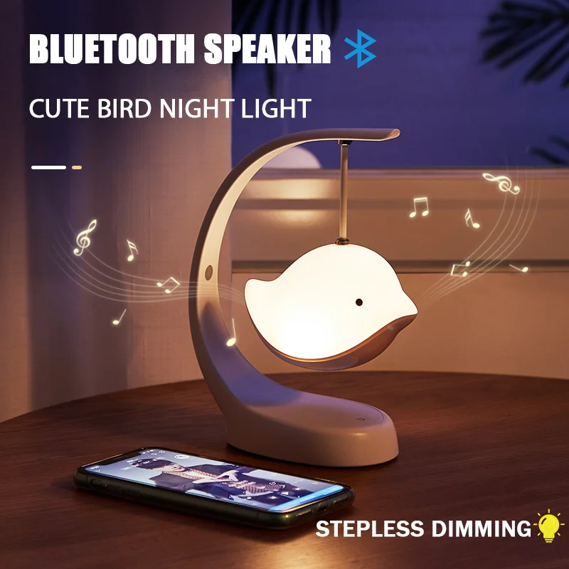 LED Night Light Cute Bird USB Multi-Color Stepless Dimming Bluetooth Speaker Lamp For Baby Children Kids Bedroom Decoration Gift