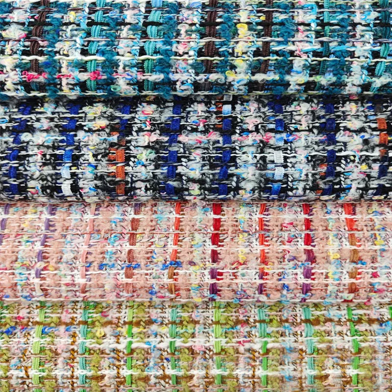 Зеленый цвет в полоску окрашенная пряжу плетеная твидовая ткань для шитья