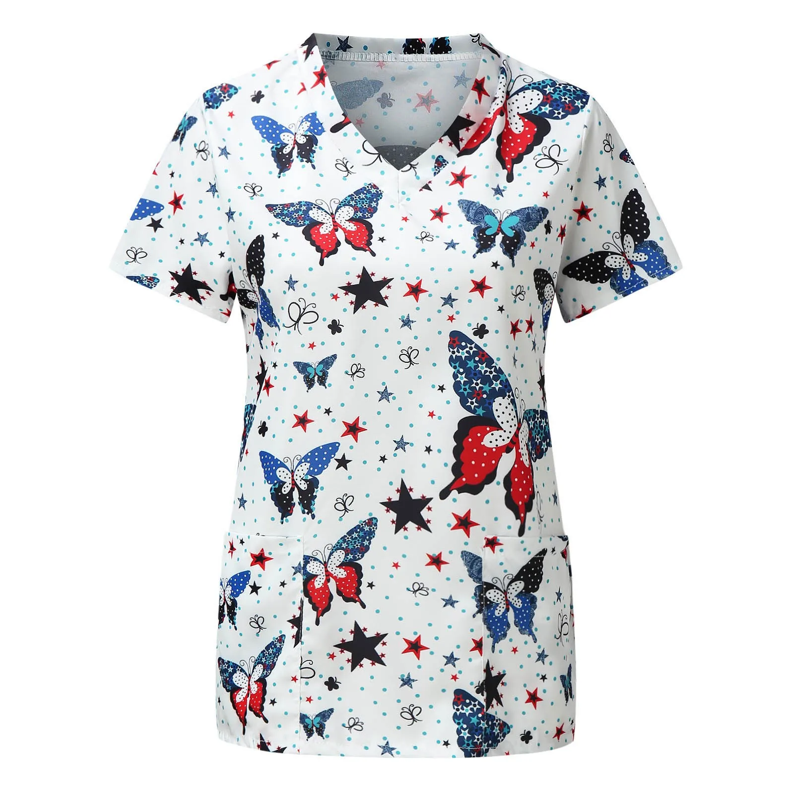 

Women Blouse Tops Print V-neck Short Sleeve Working Cartoon Women's T-Shirts