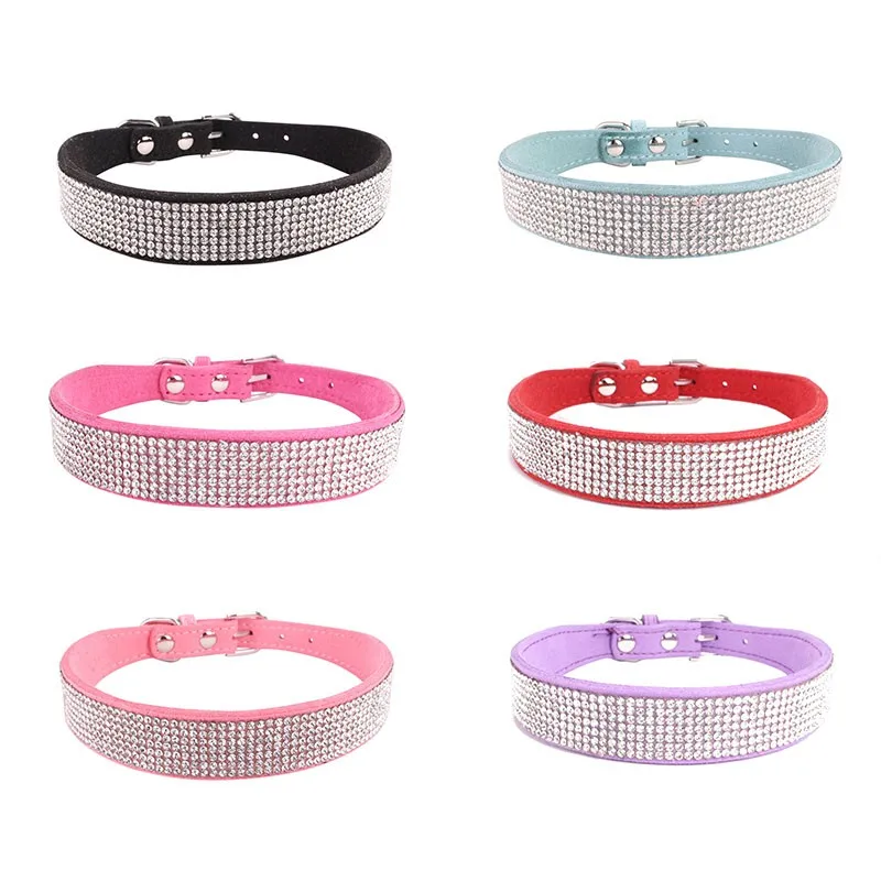 

XS-XLComfortable Fiber Crystal Dog Collar Glitter Rhinestone Dog Collars Zinc Alloy Buckle Collar for Small Dogs Cats