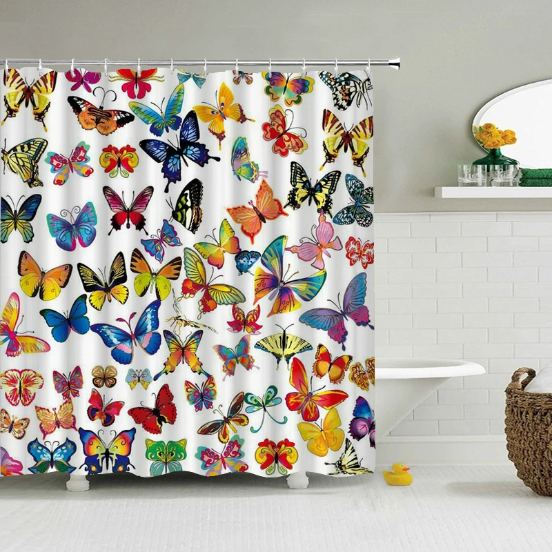 

Colorful Butterfly Feathers 3d Nature Flower Plant Shower Curtains Bathroom Curtain Waterproof Polyester Cloth Decoration Screen