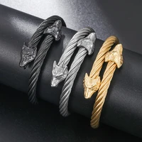 punk men wolf titanium steel bracelets bangles animal shape accessories classic cuff bracelets for women men jewelry