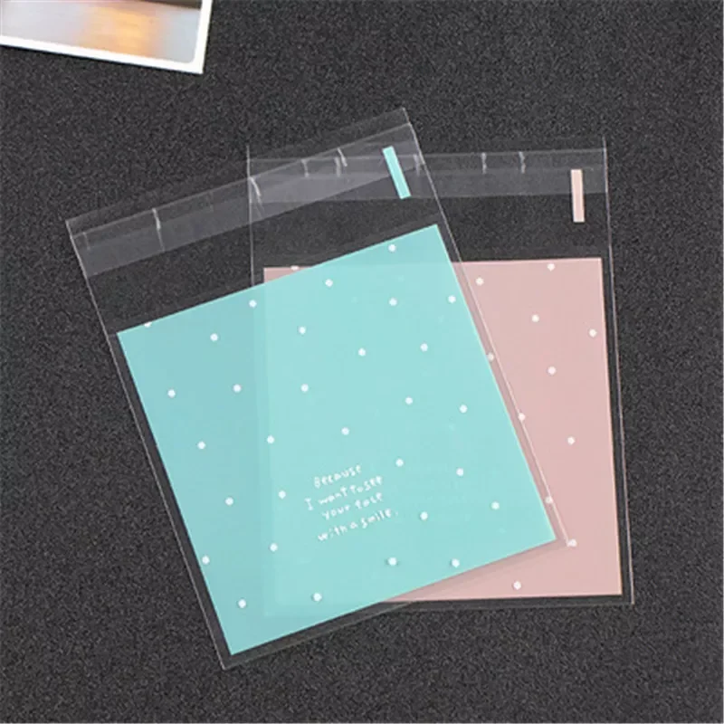 

100pcs/lot Plastic Transparent Cellophane Polka Dot Candy Cookie Gift Bag with DIY Self Adhesive Pouch For Wedding Birthday Part