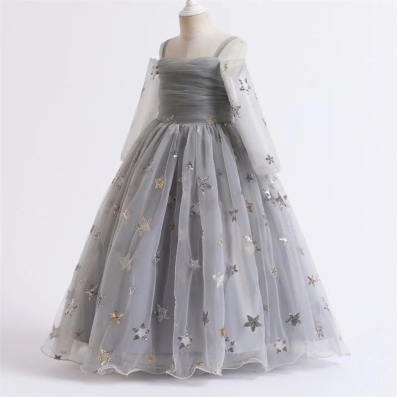 Синее платье для девочки со звездами Тюлевое бальное принцессы вечернее