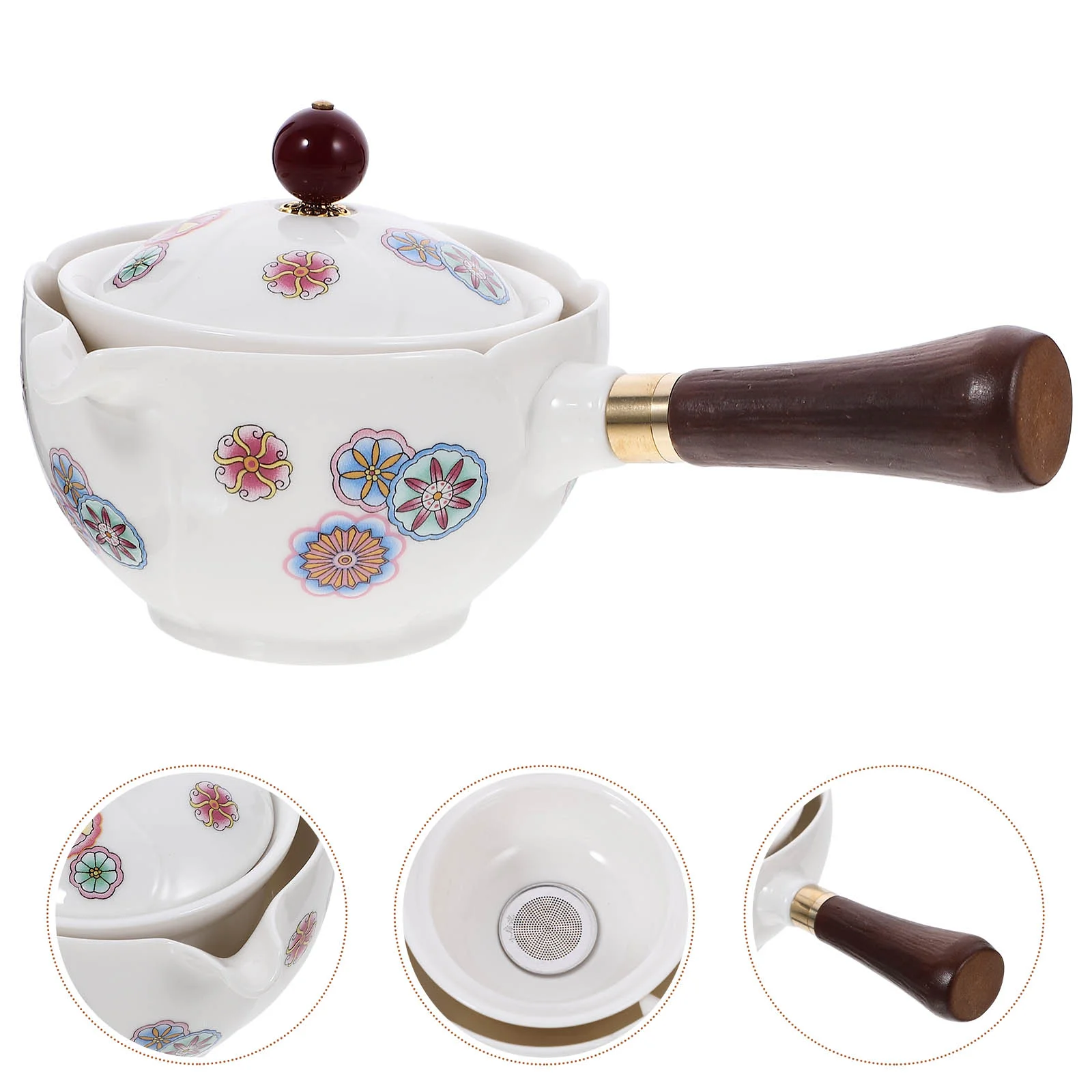 

Tea Infuser Ceramic Teaware Rotatory Teapot Filter Kettle 360 Small Anti-scald Wooden Teakettle Household Practical