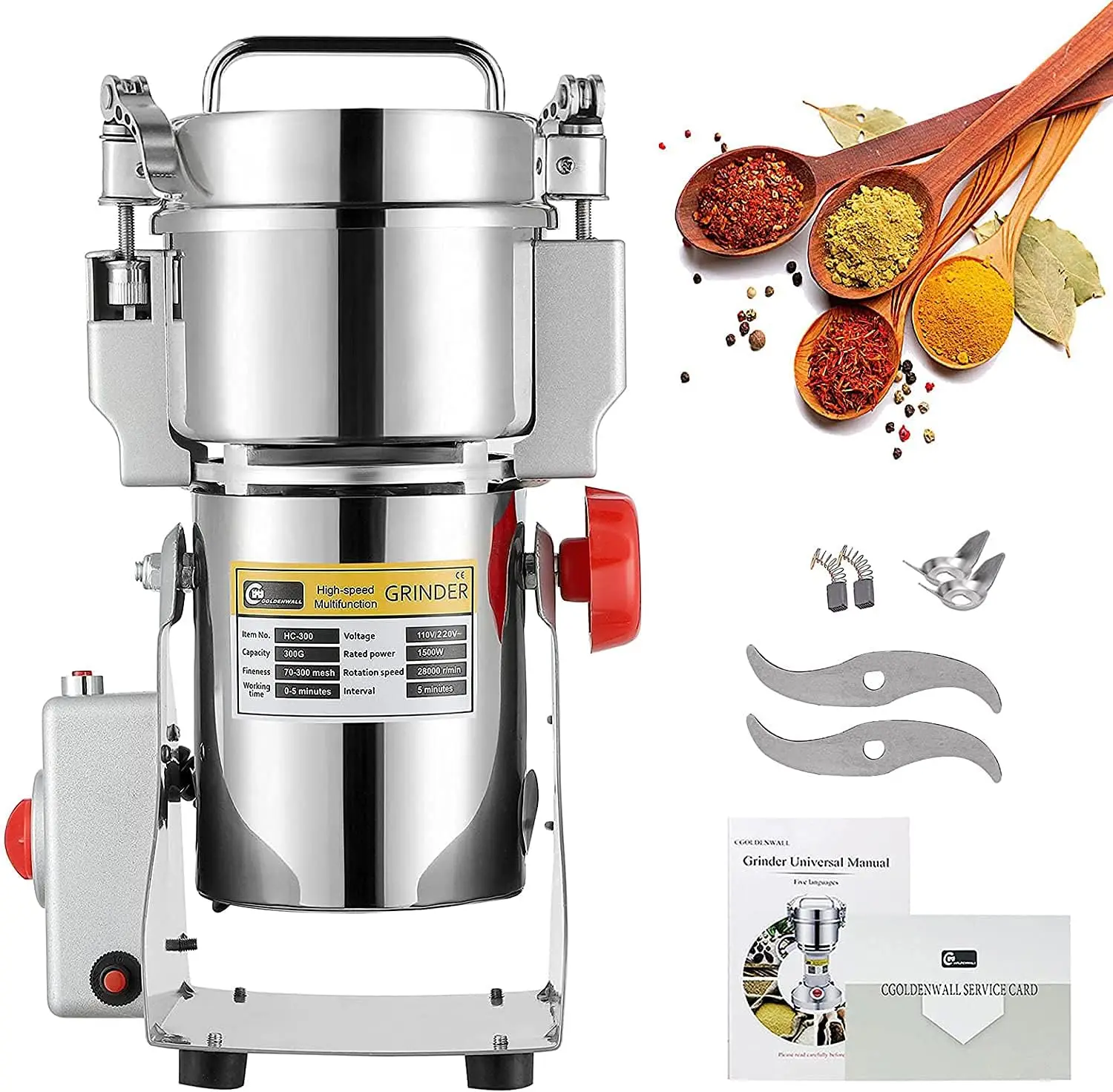 

High-Speed Grain Grinder Mill Stainless Steel for Commercial Spice Grinder Pulverizer for Dried Cereals Grains Spices Herbs 110