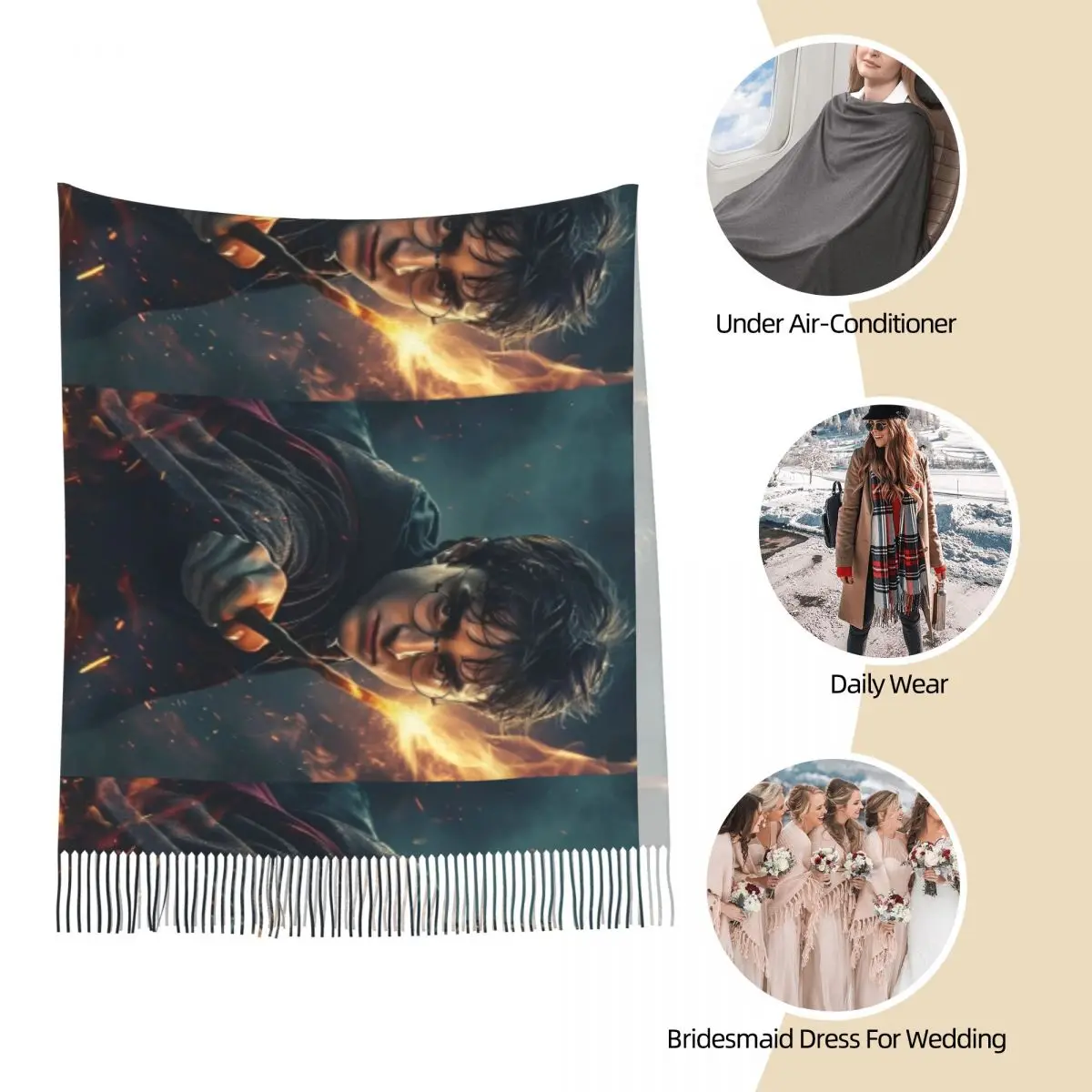 Женский шарф уличный H-HARRY P-POTTER большие шарфы из фильма с кисточками повседневные