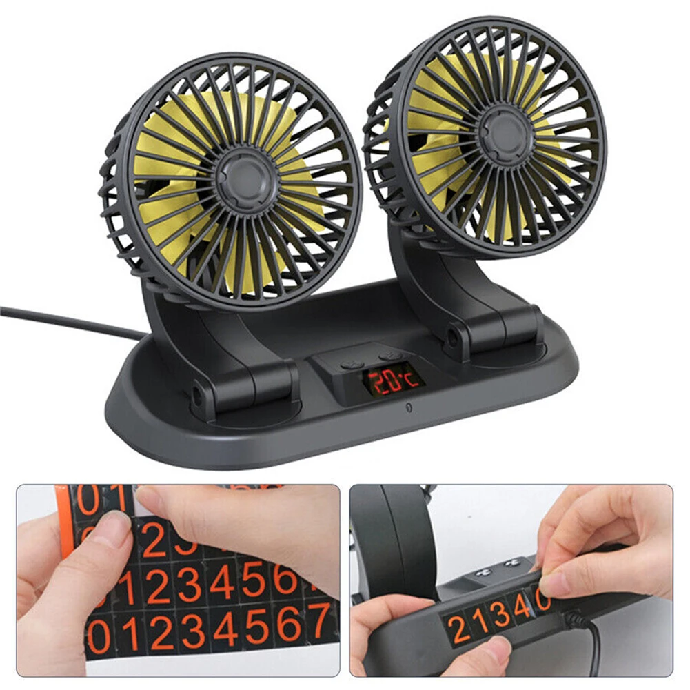 

Portable Mini Car Fan 360 Degree All-Round Adjustable Auto Air Cooling Dual Head Usb Fans Quiet Small Desktop Fan