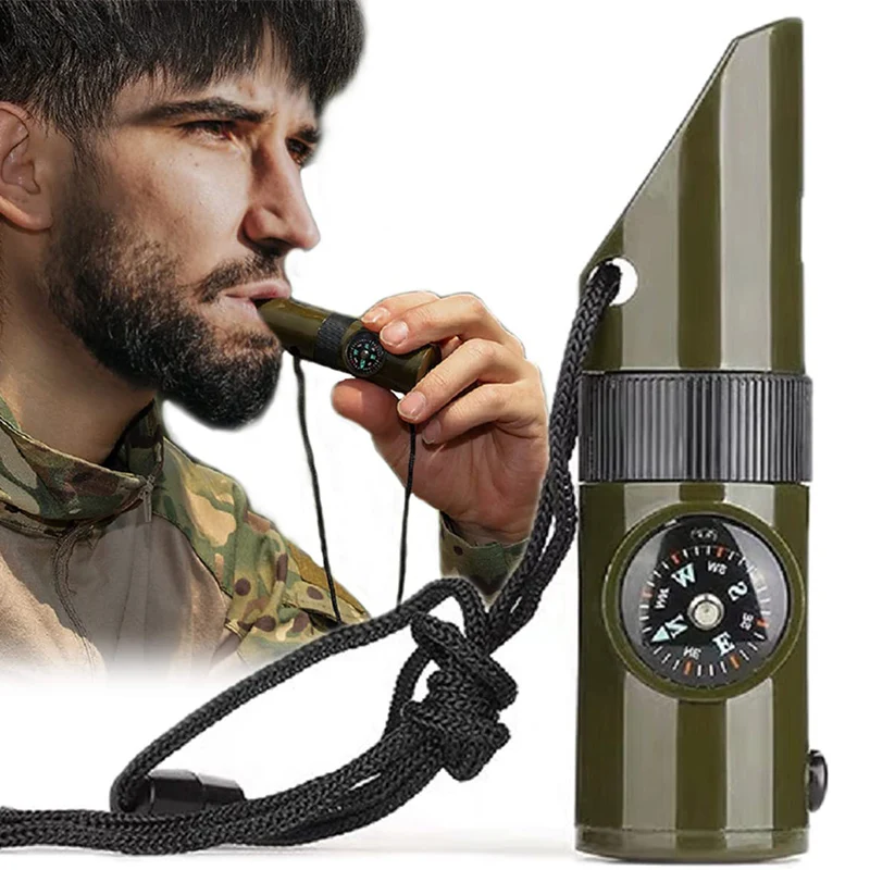 

Экстренный свисток для выживания 7 в 1 свисток со светодиодным компасом термометром многофункциональный свисток набор для выживания для ке...