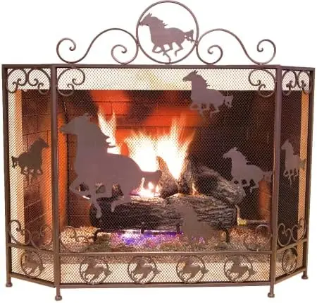 

Decorative Foldable 3 Panel Running Horses Fireplace Screen Cabin Farmhouse Ranch Style Decoration