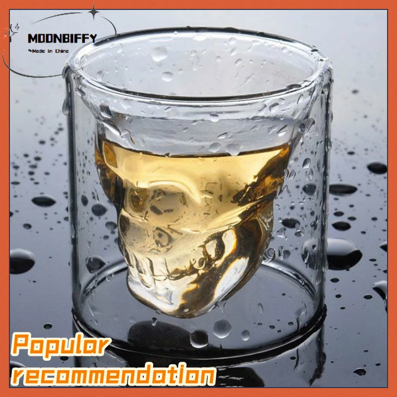

Double-layered Transparent Skull Head Coffee Mug Crystal Glass Cup for Home Bar Club Whiskey Wine Vodka and Beer Wine Glass