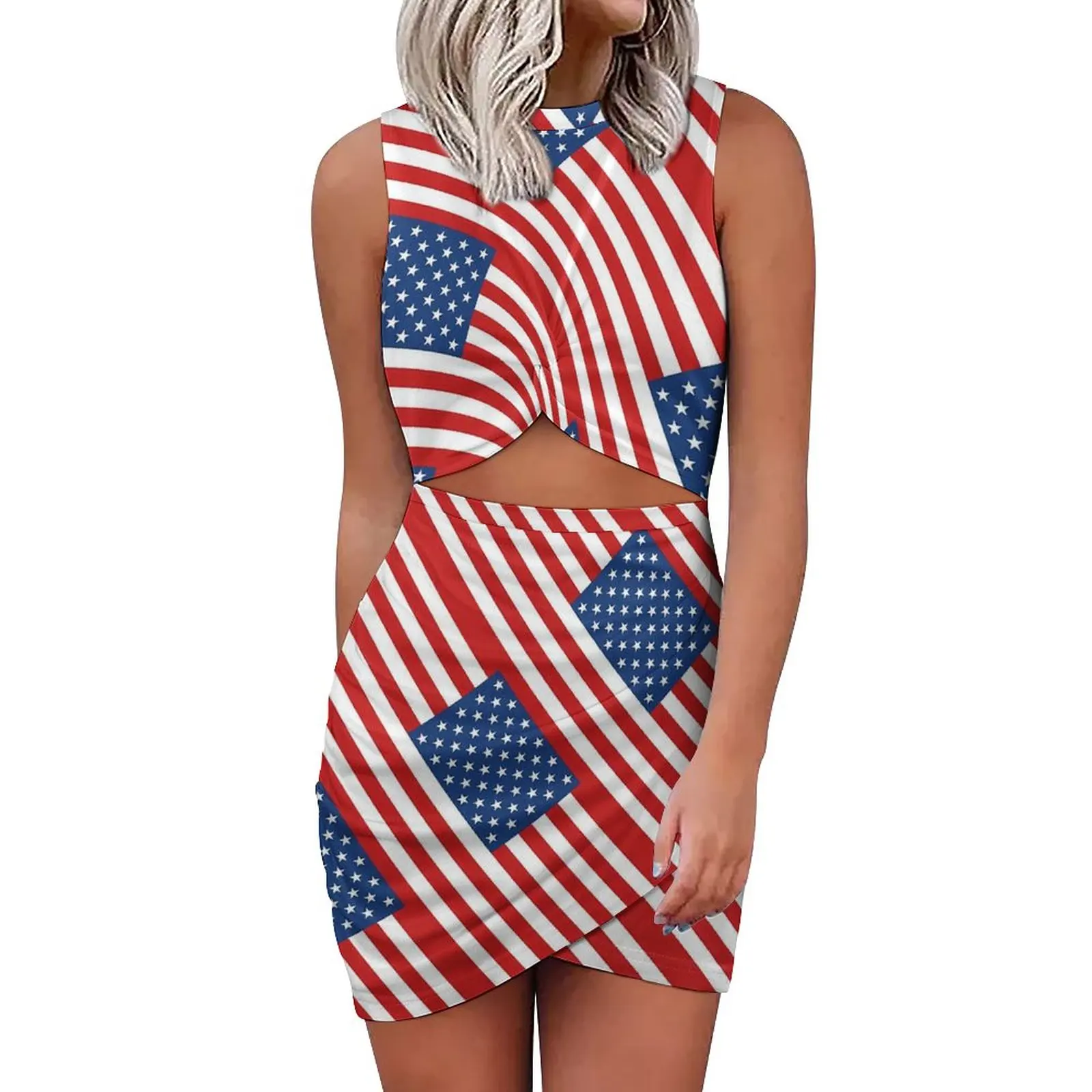 

Женское платье с принтом в полоску, весеннее облегающее платье большого размера с американским флагом