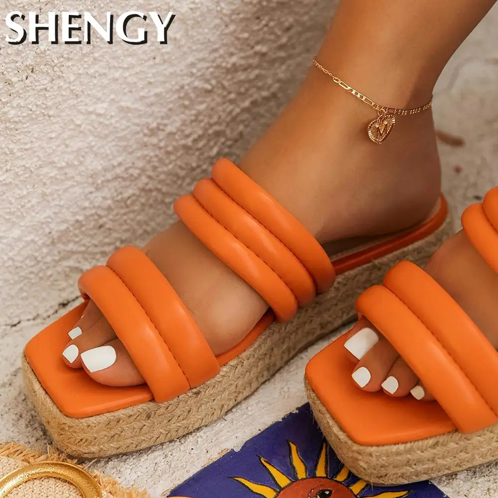 Женские сандалии без застежки повседневные пляжные шлепанцы на платформе с