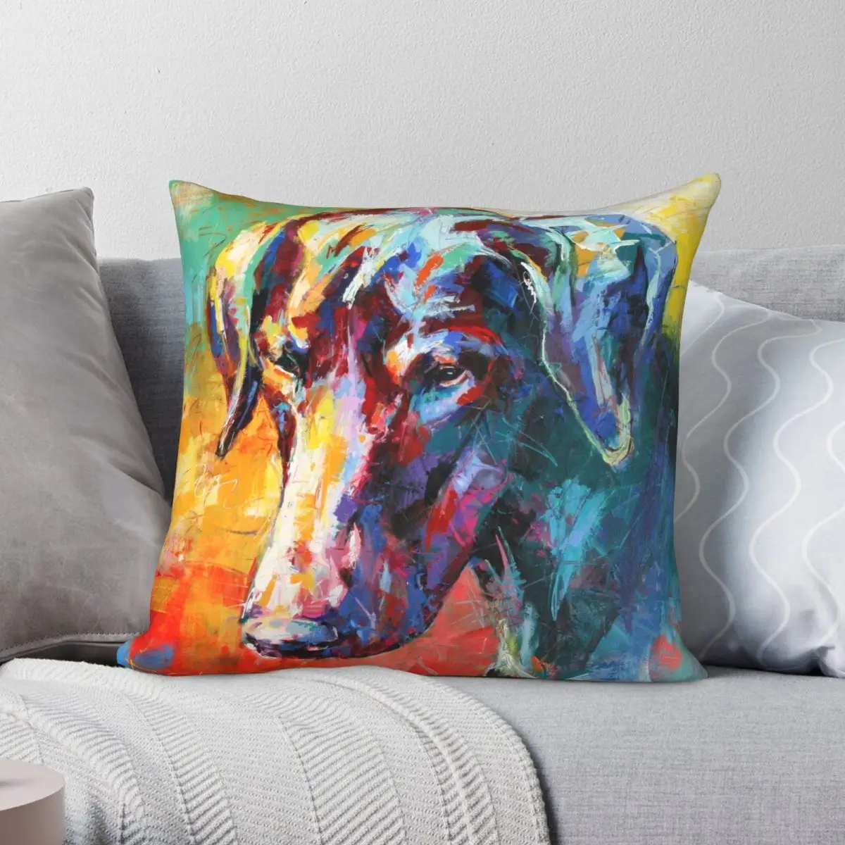 

Квадратная подушка Doberman, чехол из полиэстера и льна с бархатным узором, Декоративная Подушка на молнии, чехол размером 45x45