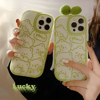 cartoon green bear cute full protect shell soft phone case for for iphone 13 pro max 12 11 xr xs max x 7 8 plus back cover coque