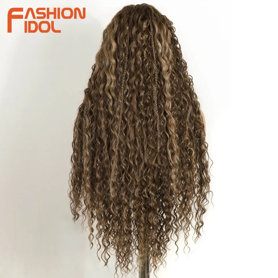 Фото Синтетические коричневые парики FASHION IDOL Twist Box Braided Lace с кружевной вставкой 13X4 для чернокожих женщин, парики Goddess Faux Locs Braids №2