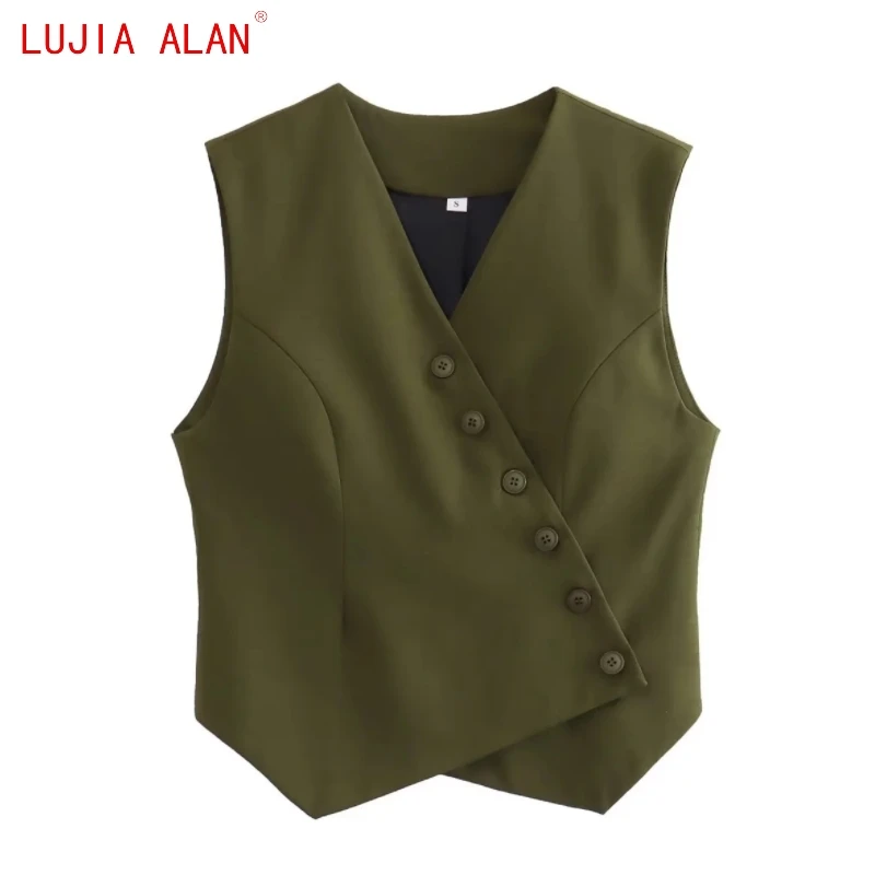 

Autumn New Women's V-neck Single Breasted Asymmetric Casual Suit Coat Female Clothing Loose Tops LUJIA ALAN C1881