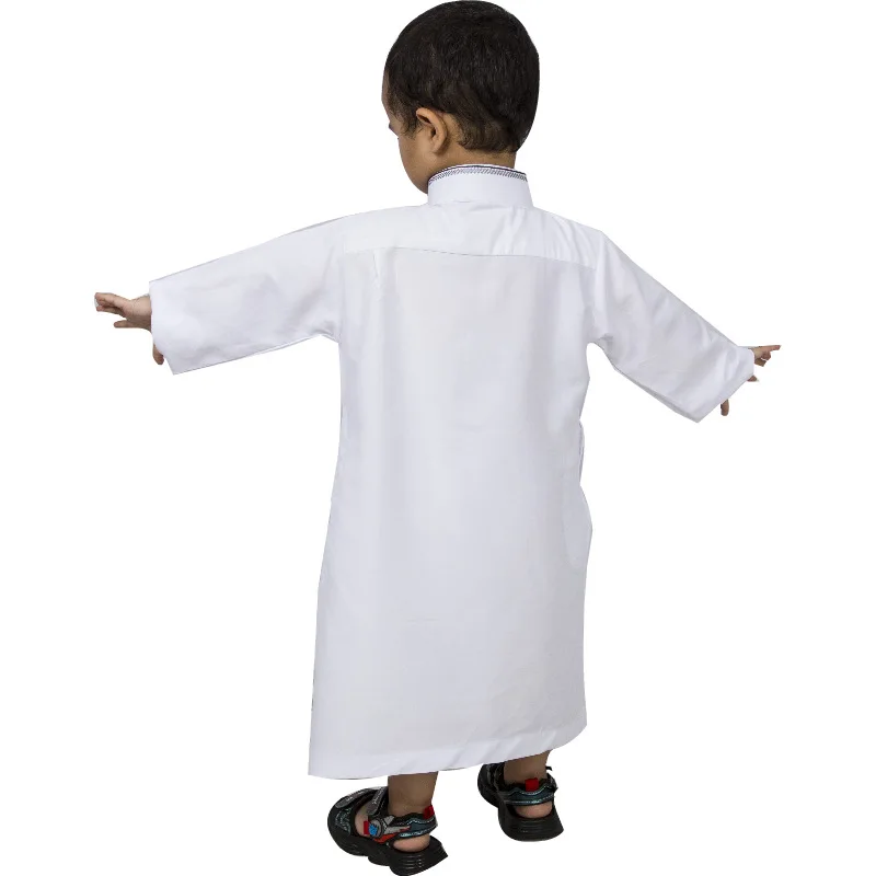 Boys Muslim Kaftan Embroidered Robe Kids Middle East Saudi Arabia Dubai Eid Prayer Dress Blouse Islamic Clothing