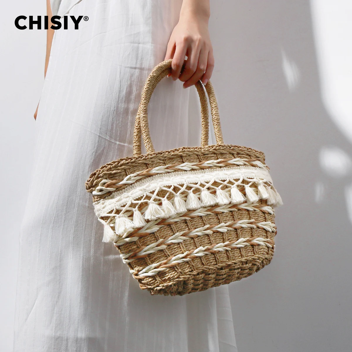 CHISIY оригинальная летняя тканая сумка-мешок с ремешком просторная повседневная