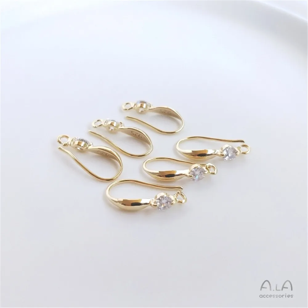 

14K light gold 18K zircon hook large diamond earring strap hanging DIY handmade net red earring accessories