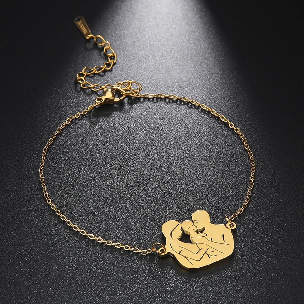 Fishhook Mother Family Bracelet Bangle Father Son Daughter Baby Gift Gold Color For Woman Stainless Steel Pendant Charm Jewelry | Украшения