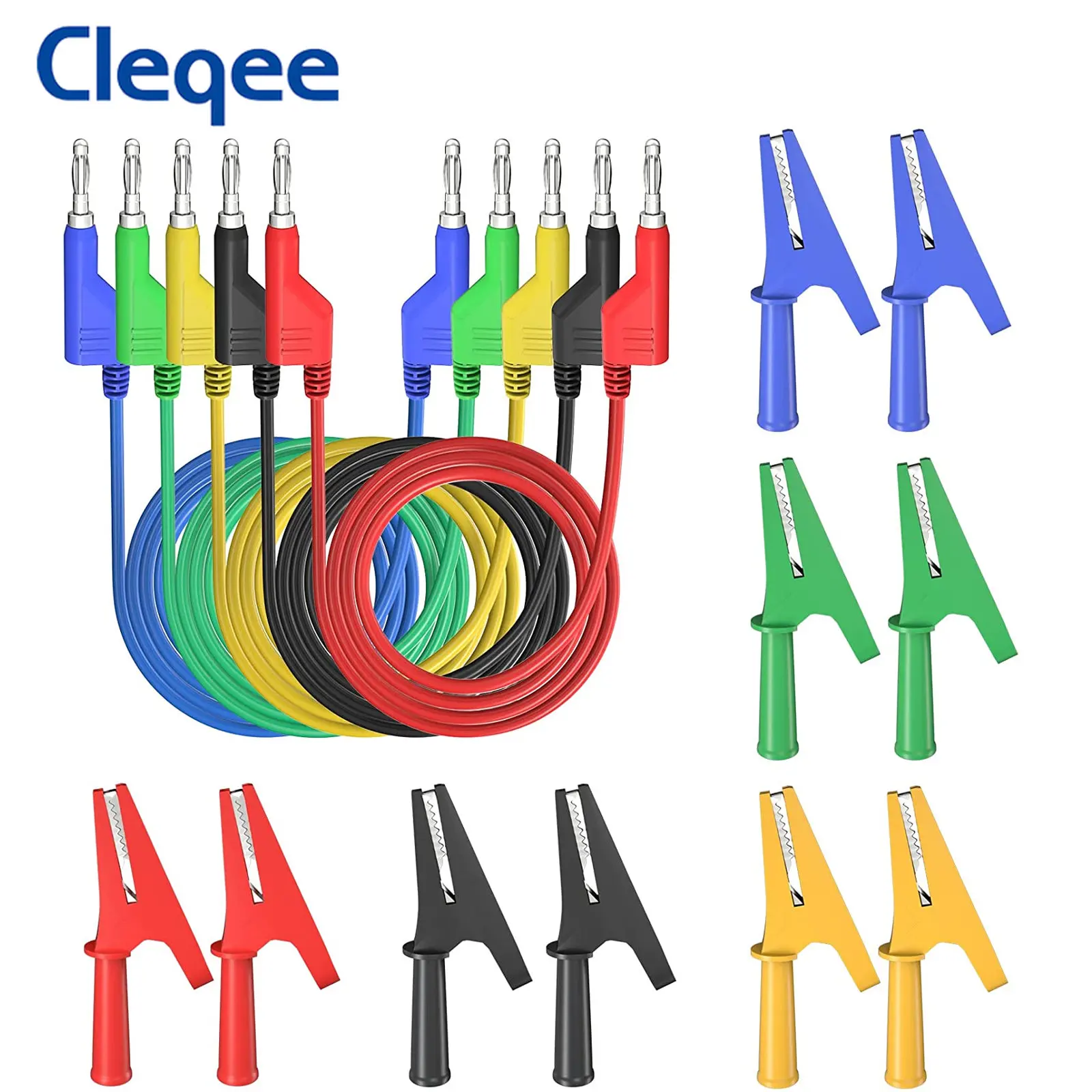

Cleqee P1036 Series 15PCS Dual 4mm Banana Plug Multimeter Test Leads Kit with Insulation Alligator Clips Set