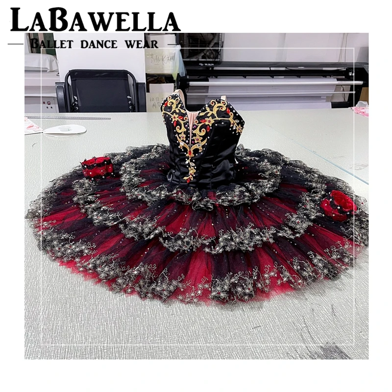 

New Arrival Black Red Don Quixote Professional Pancake Tutu Girls YAGP Competition Ballet Costumes BT4145