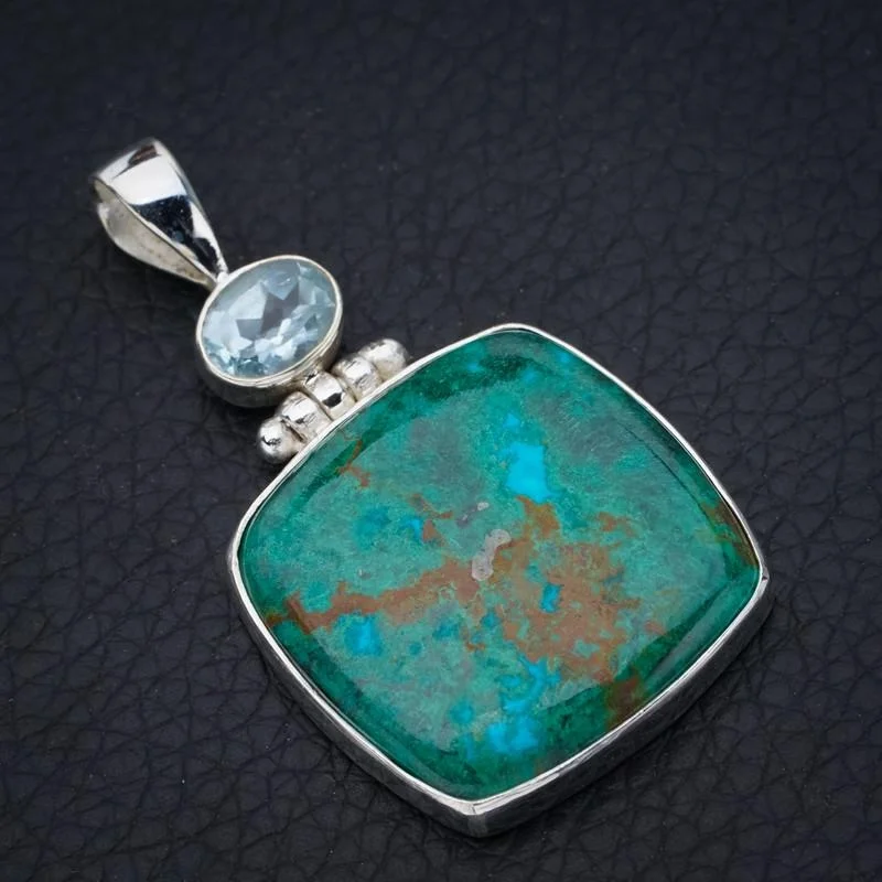

StarGems Chrysocolla Blue Topaz Handmade 925 Sterling Silver Pendant 1.75" F4855