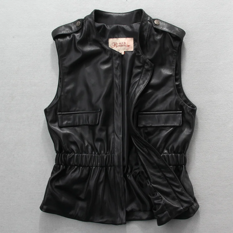 

high quality genuine 2023 luxury brand real new style Genuine sheepskin women vest.fashion slim woman vests,sleeveless leather j