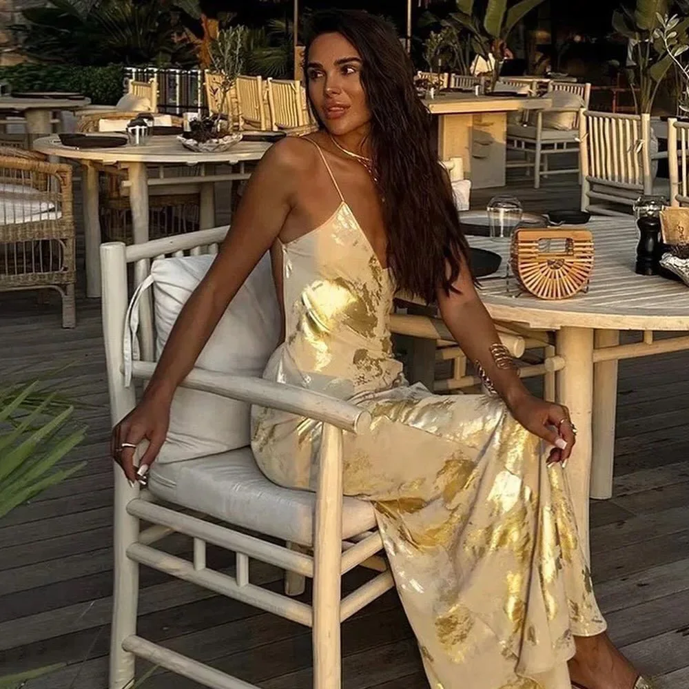 Женское элегантное блестящее платье-миди OSEN на бретелях женское длинное платье