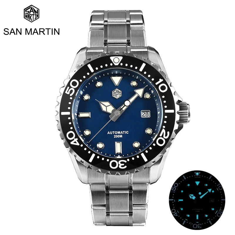 

San Martin Men Diver Watch 44mm Luxury Classic High Quality PT5000 SW200 Automatic Mechanical Watches Sapphire Date BGW-9 Lumed