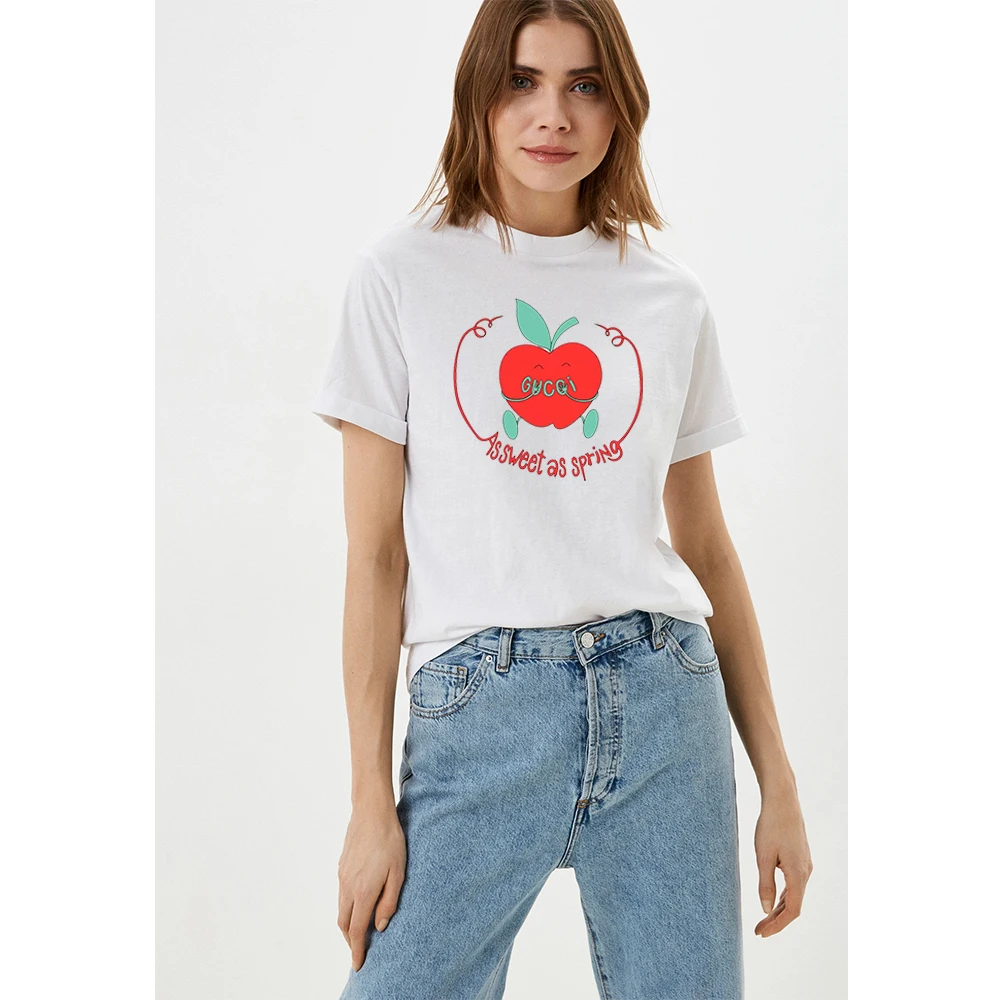 

Fashion Women's T-shirt Summer Letter Fruit Print Short Sleeve Regular Causal Daily O-neck Tees Comfortable Popular Top