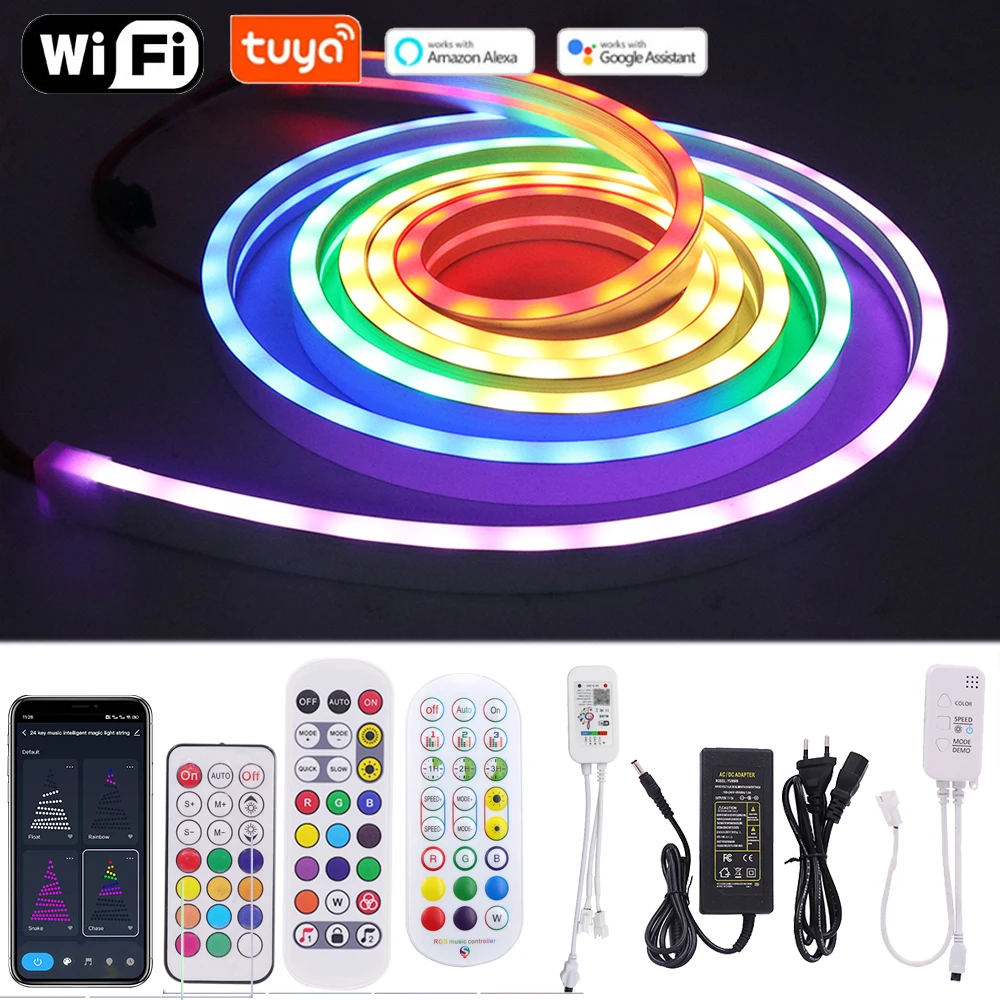 

5V WS2812B Neon Led Strip 60Leds/m Dream Color LED Light Tuya Wifi Bluetooth APP IR Control Waterproof Flexible Neon Sign Rope