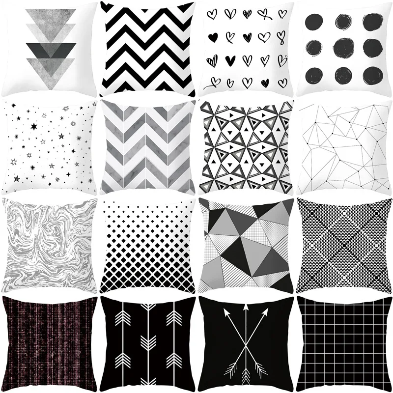 

1Pcs Black and White Geometric Throw Pillow Covers Modern Pattern Linen Square Pillow Cushion Case for Sofa Couch Bed Home Decor