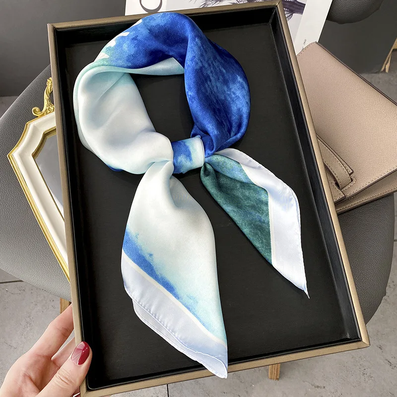 Luxury Brand 2022 New Designer Silk Square Scarf Women Satin Neck Hair Tie Band Summer Beach Hijab Head Female Foulard 70*70cm |