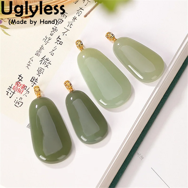 

Uglyless 100% Real 18K Gold G750 Luxury Necklaces for Women Big Blank Gemstones Pendants Natural Hotan Jade Jewelry NO Chains