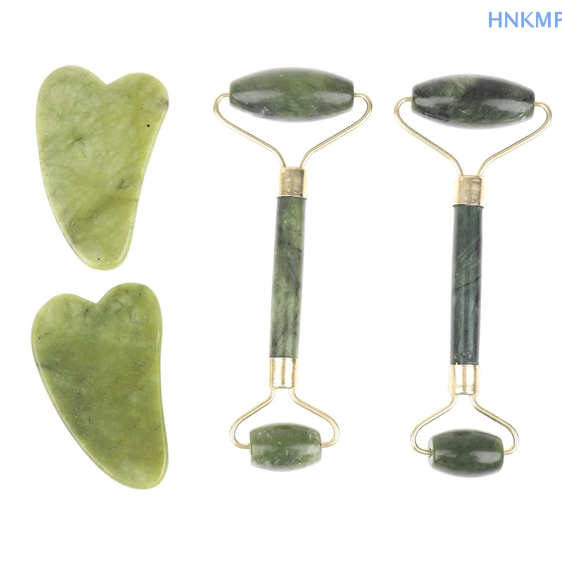 Массажный ролик из натурального нефрита + доска Гуаша спа-скребок камень