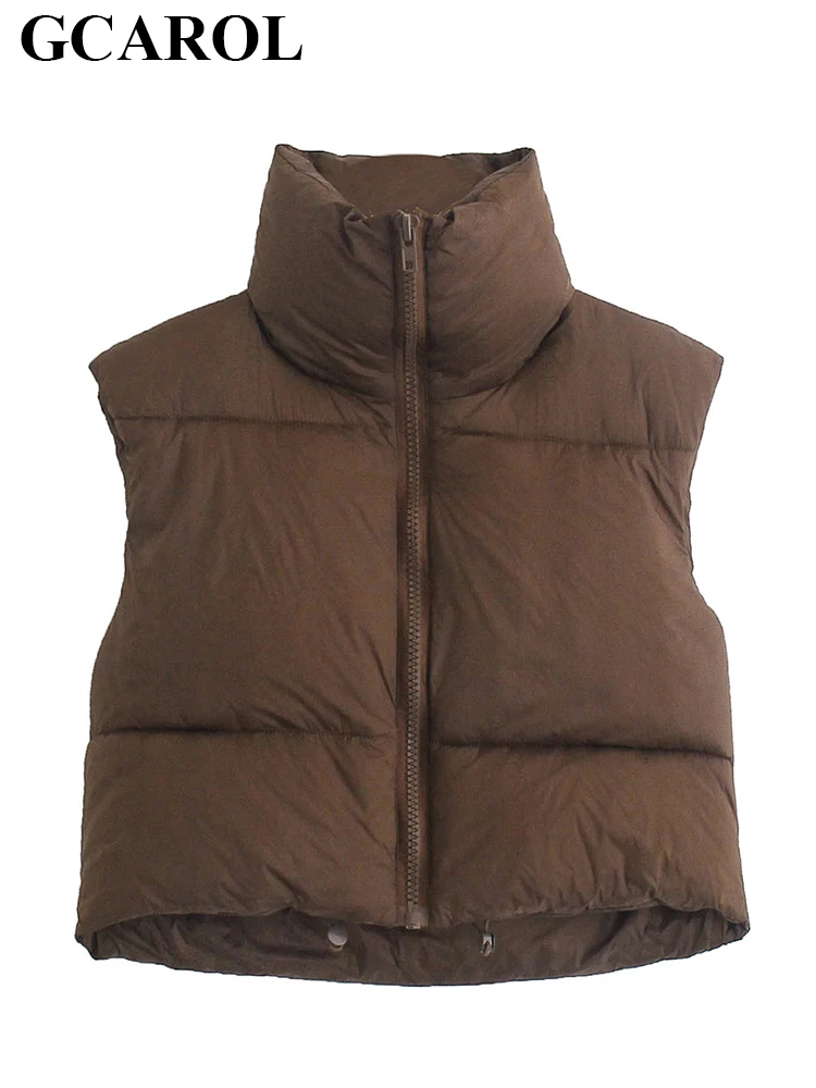 

GCAROL Autumn Winter Women Quilted Waistcoat Stand Collar Candy Color Sleeveless Light Vest Jacket Streetwear Warm Outwear