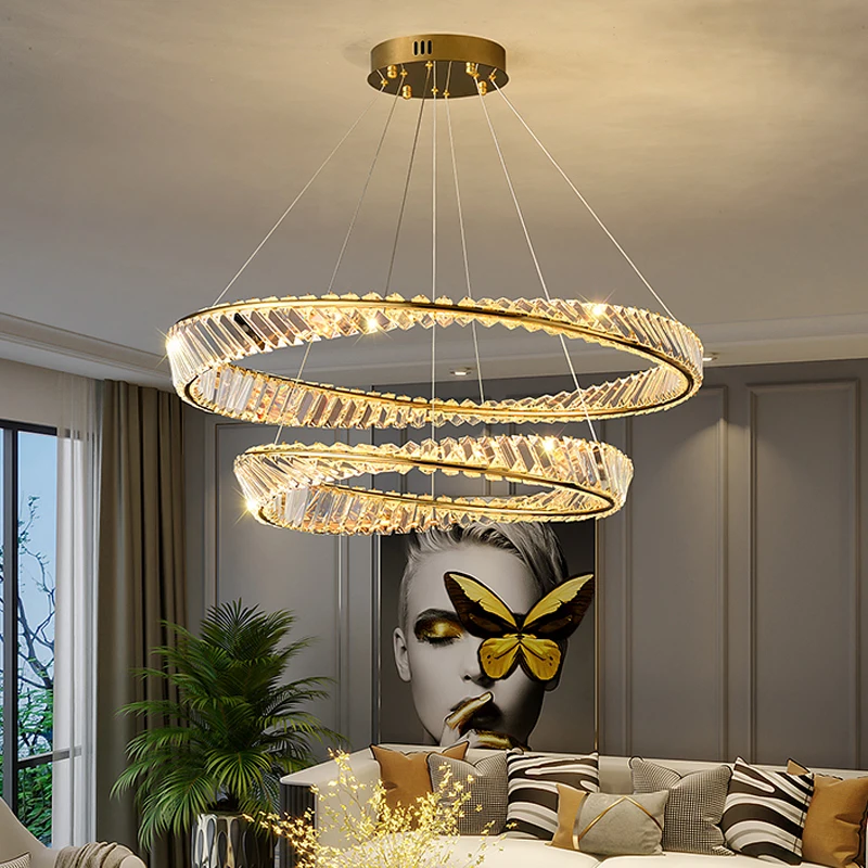 

Nordic Modern Chandelier Luxury Ring Remote Control Dimming Crystal Luster Lighting Living Room Bedroom Dining Room Chandelier