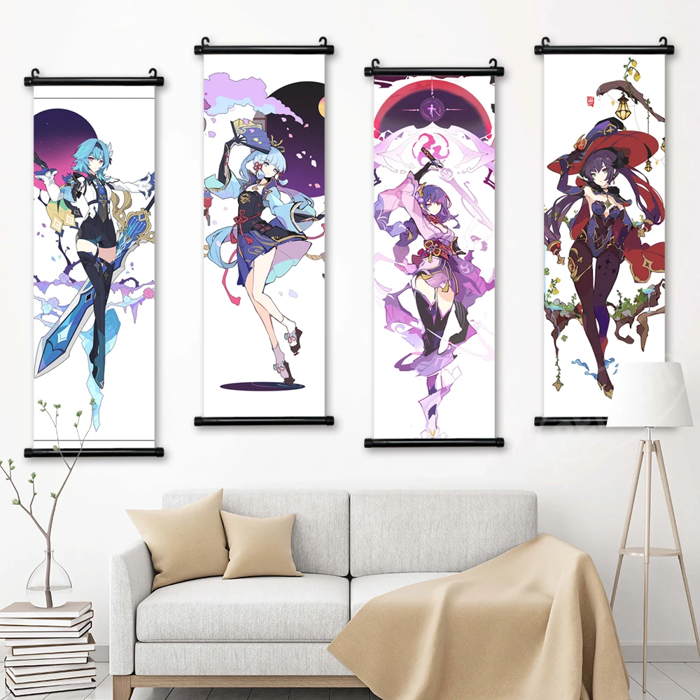 

Canvas Genshin Impact Home Decor Game Wall Ganyu Art Kamisato Ayaka Painting Hanging Scrolls Shenhe Printed Mona Picture Poster