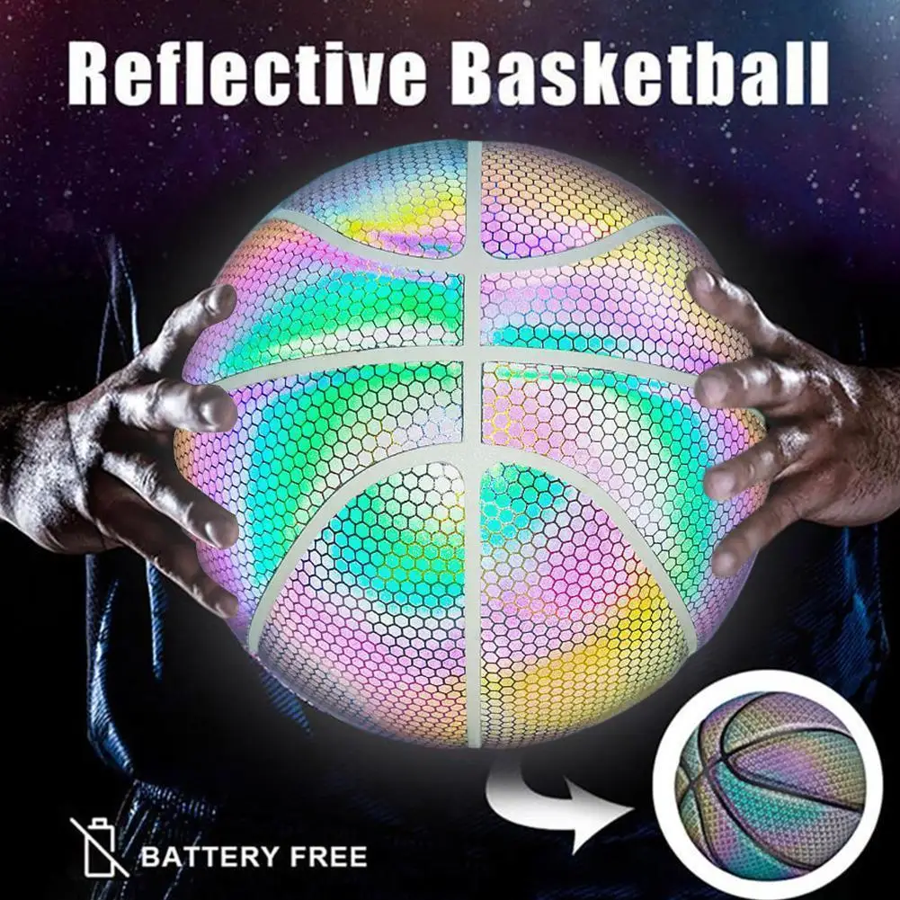 

PU Wear Resistant Glowing Basketball Holographic Reflective Illuminated Outdoor Ball Flash Indoor Night Game Sports Gift K5C8