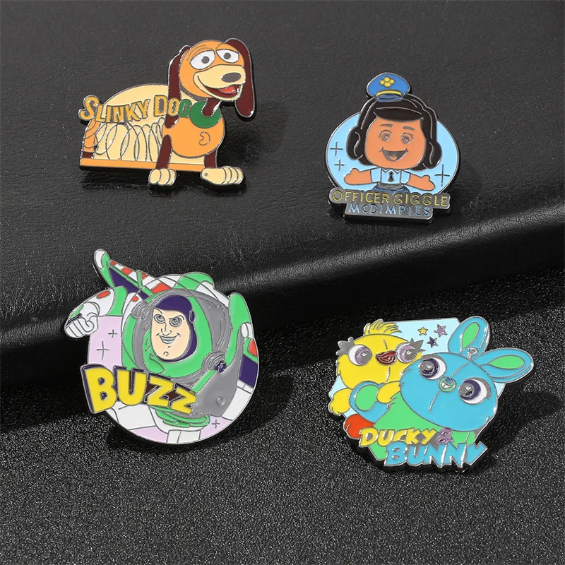 

Disney Movie Toy Story Buzz Lightyear Ducky And Bunny Slinky Dog Little dimple Brooches Cute Toy Badges Jewelry Pins Accessories