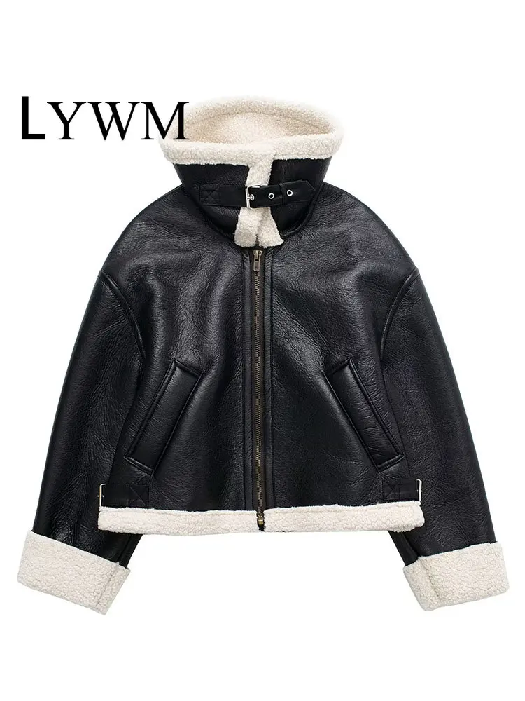 

LYWM Women Fashion Solid Front Zipper Jackets With Side Pockets Vintage High Neck Long Sleeves Female Chic Lady Outfits