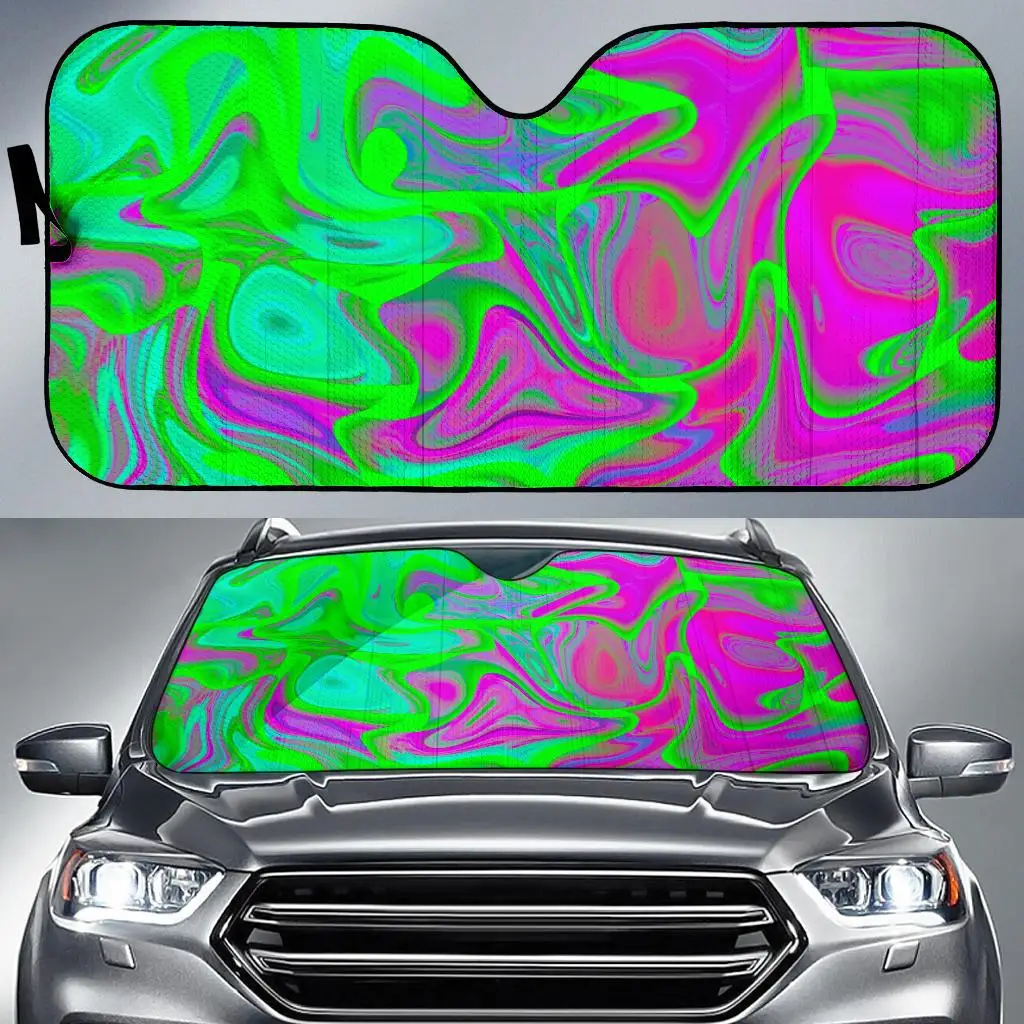 

Neon Green Pink Psychedelic Trippy Print Car Sun Shade