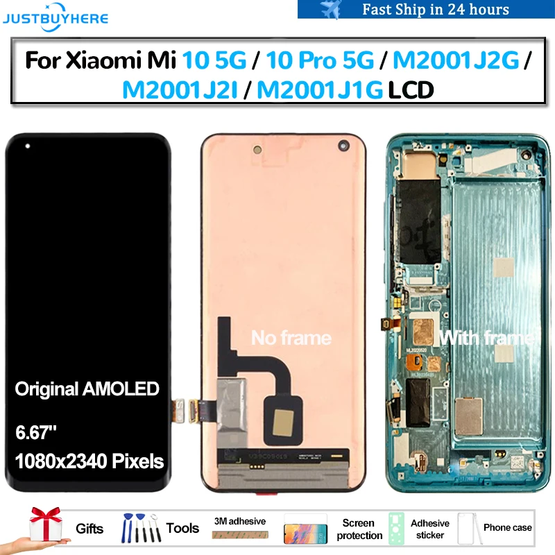 Original AMOLED For Xiaomi Mi 10 5G 10 Pro 5G M2001J2G M2001J1G Pantalla lcd Display Touch Panel Screen Digitizer Assembly Parts