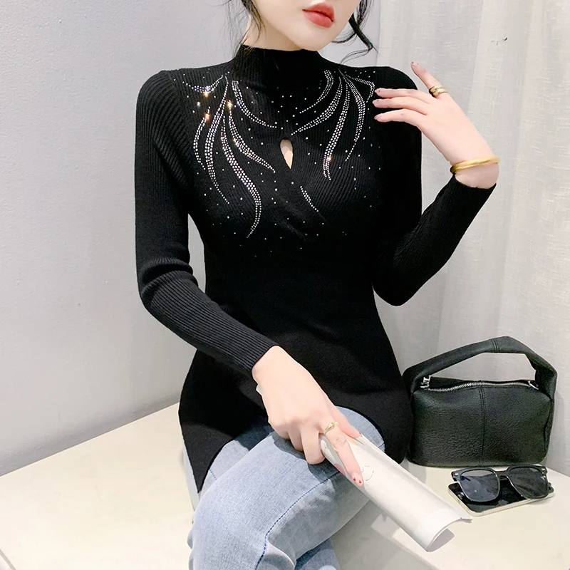 2024 новинка европейская одежда осень зима вязаный свитер сексуальный макет шеи