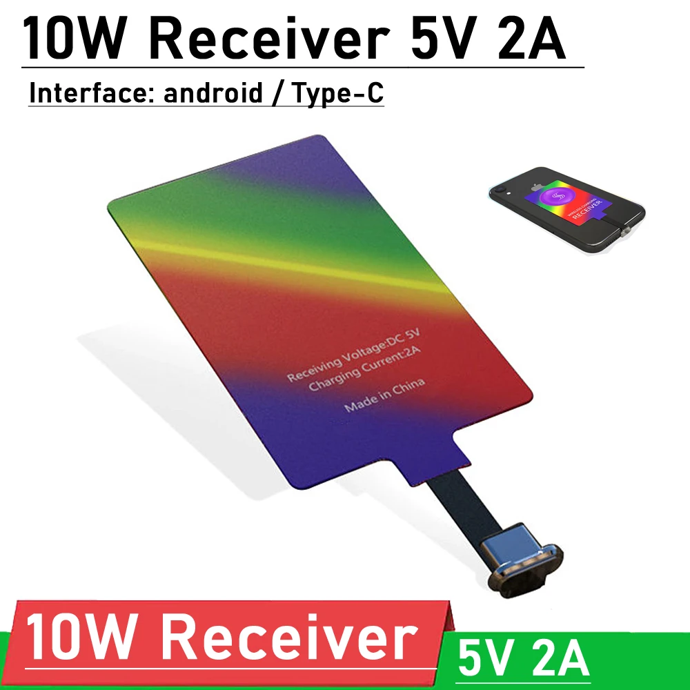 

10W 5V 2A Qi Wireless Charger Receiver Pad Android Type-C Fast charging receive module F/ S20 Mobile Transmitter Pro Max Samsung