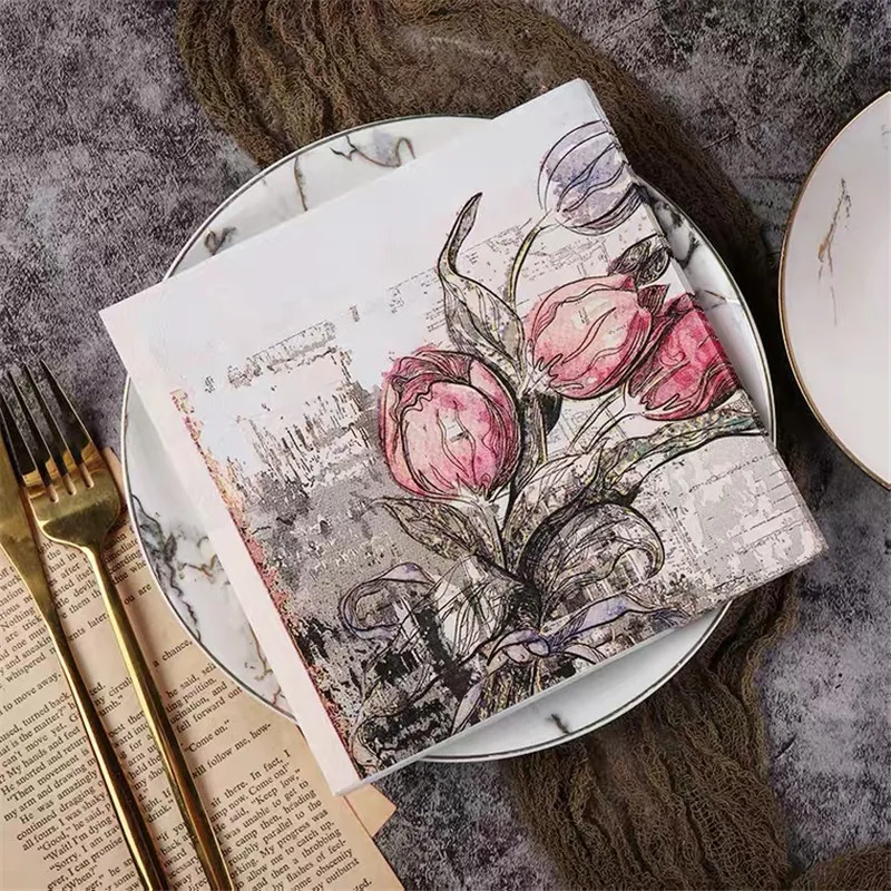 

10pcs 33*33cm Tulip Frame Theme paper napkins serviettes decoupage decorated for wedding party virgin wood tissues